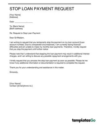 Stop Loan Payment Request Letter
