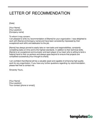 Best Templates Letter Of Recommendation For Employee