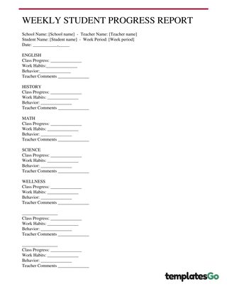Student Progress Report Letter Weekly 