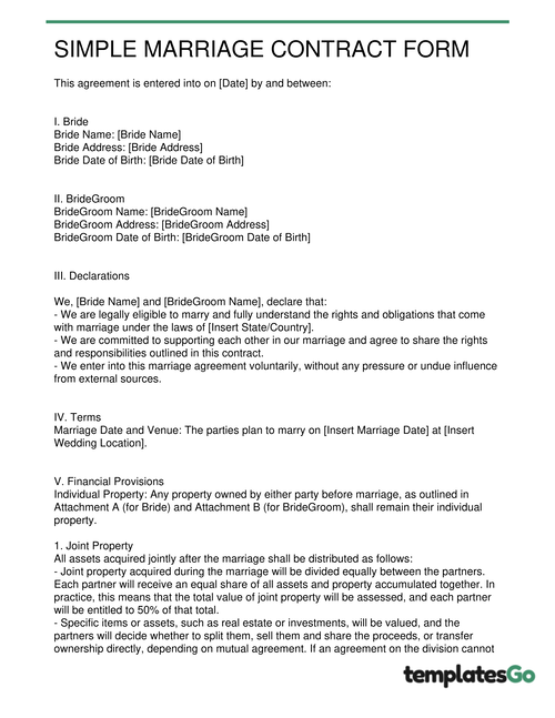 Standard Marriage Contract Form