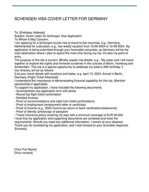 Schengen Visa Cover Letter For Germany