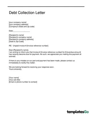 Debt Collection Dispute Letter Template