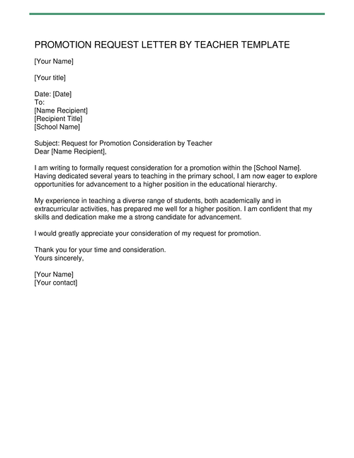 Promotion Request Letter By Teacher Template