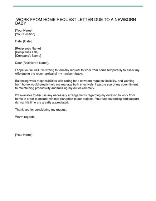  Work from Home Request Letter due to a Newborn Baby