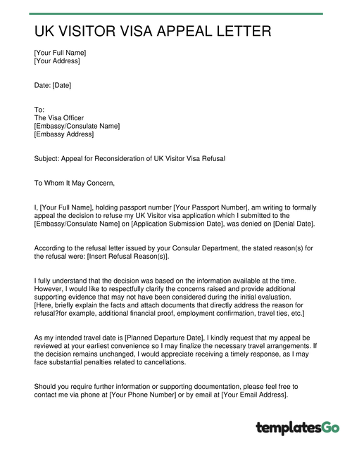 UK Visitor Visa Appeal Letter