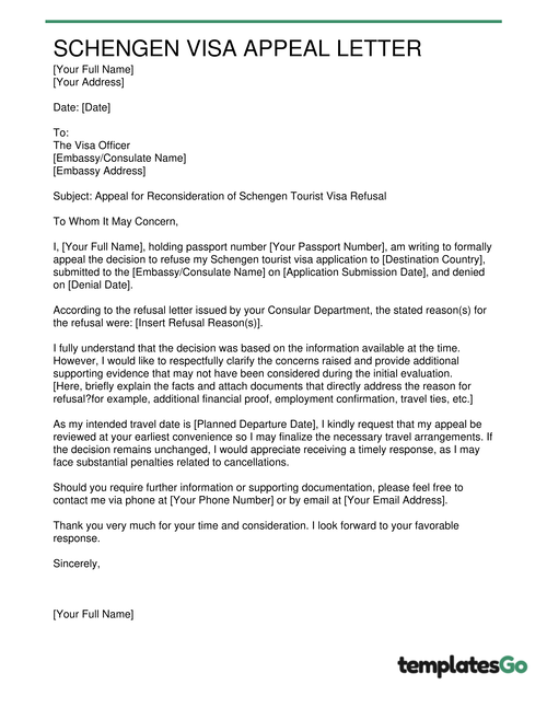 Schengen Visa Appeal Letter