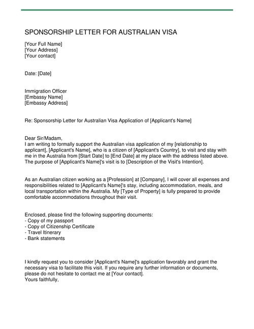 Sponsorship Letter for Australian Visa