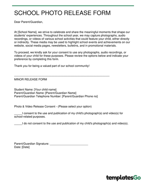 SCHOOL PHOTO RELEASE FORM