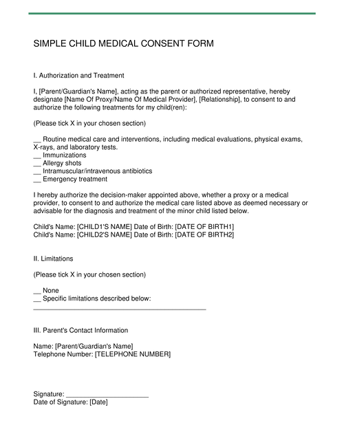 Children Medical Consent Form