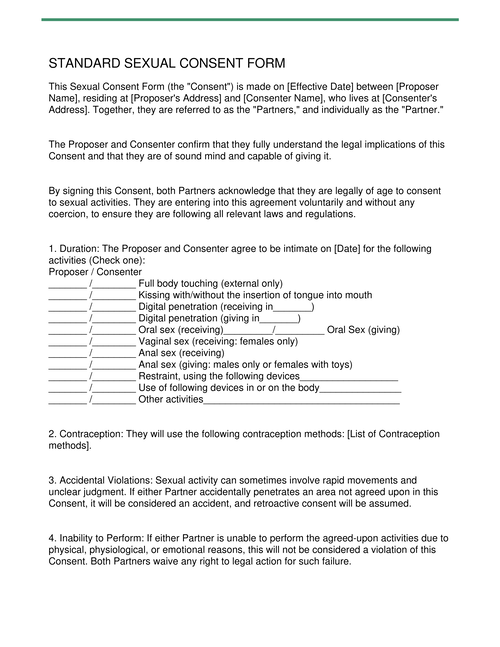 STANDARD SEXUAL CONSENT FORM