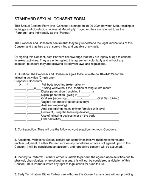 STANDARD SEXUAL CONSENT FORM