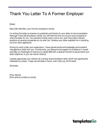 Thank You Letter To A Former Employer