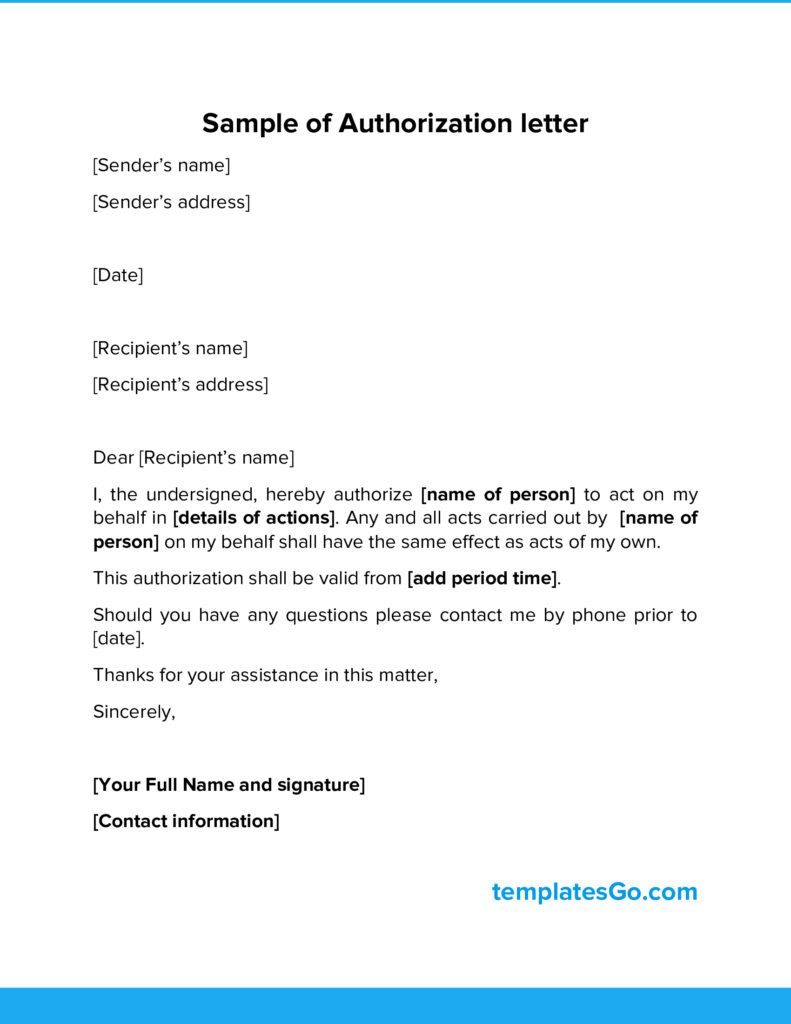 sample authorization letter format ready to apply in all case