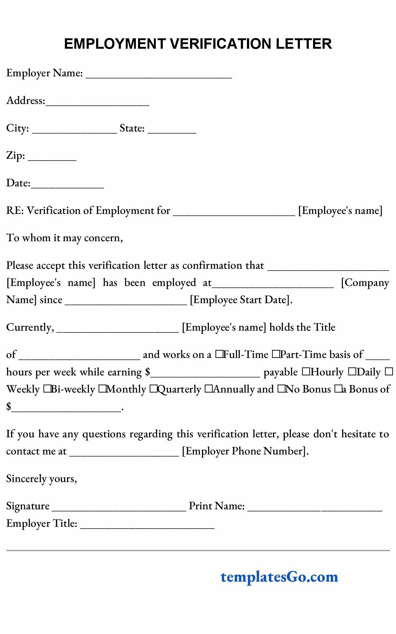 Employment Verification Letter form