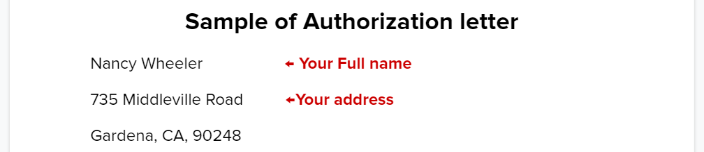 a starting part on authorization letter