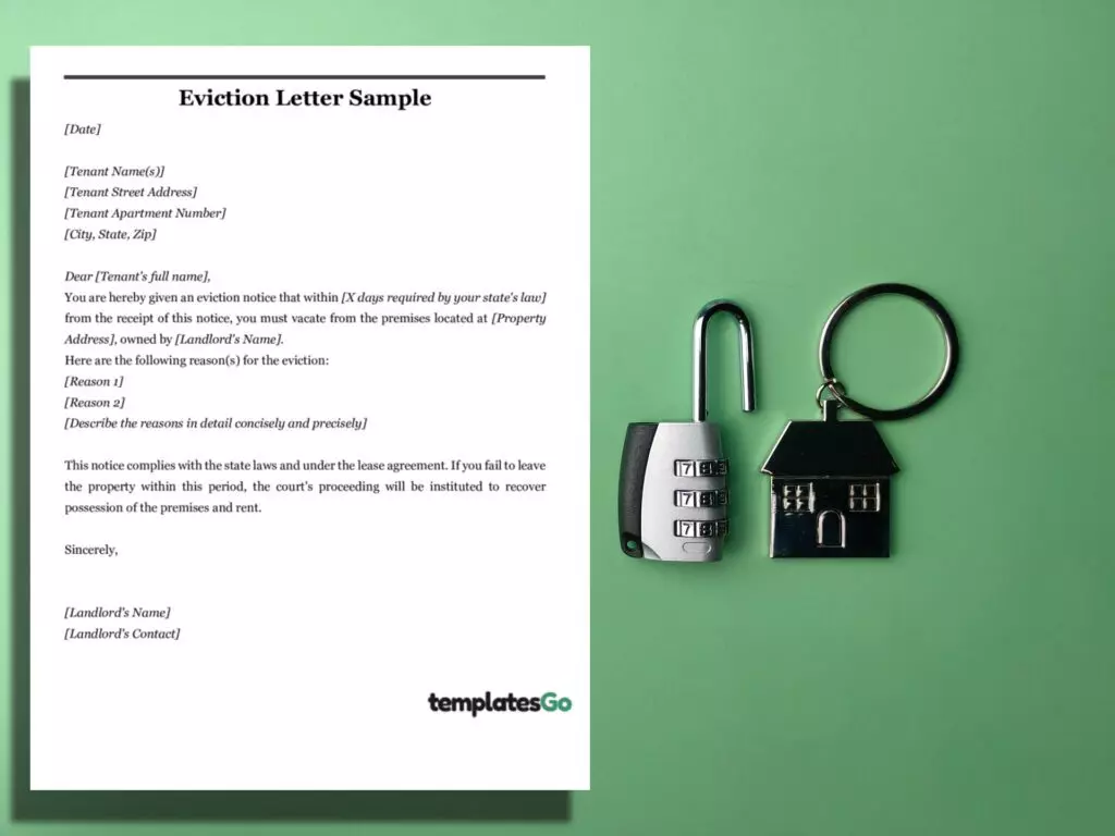 a sample of eviction letter with green background