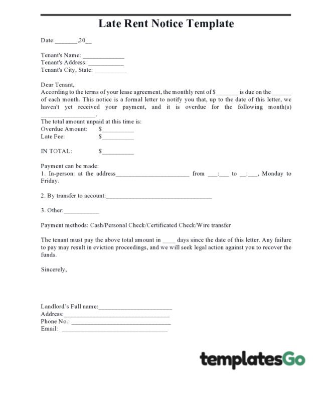 Late Rent Notice Free Template And Guideline 7786