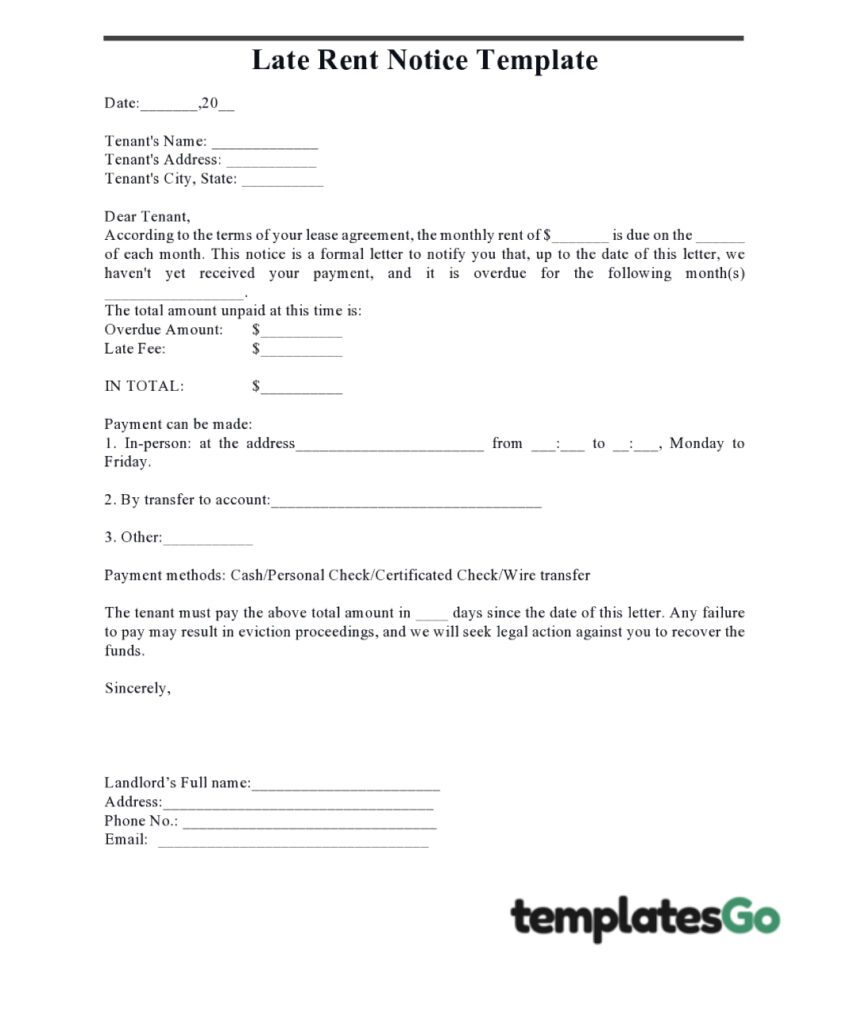 Late Rent Notice Template Created by TemplatesGo.com