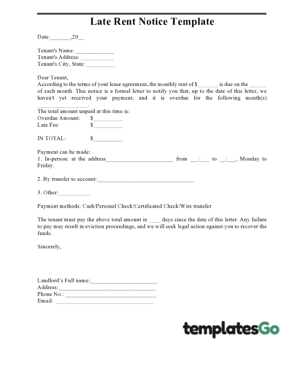 Late Rent Notice - Free Template and Guideline