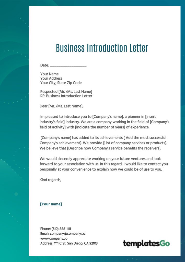 a free example to help you save time creating a business introduction letter