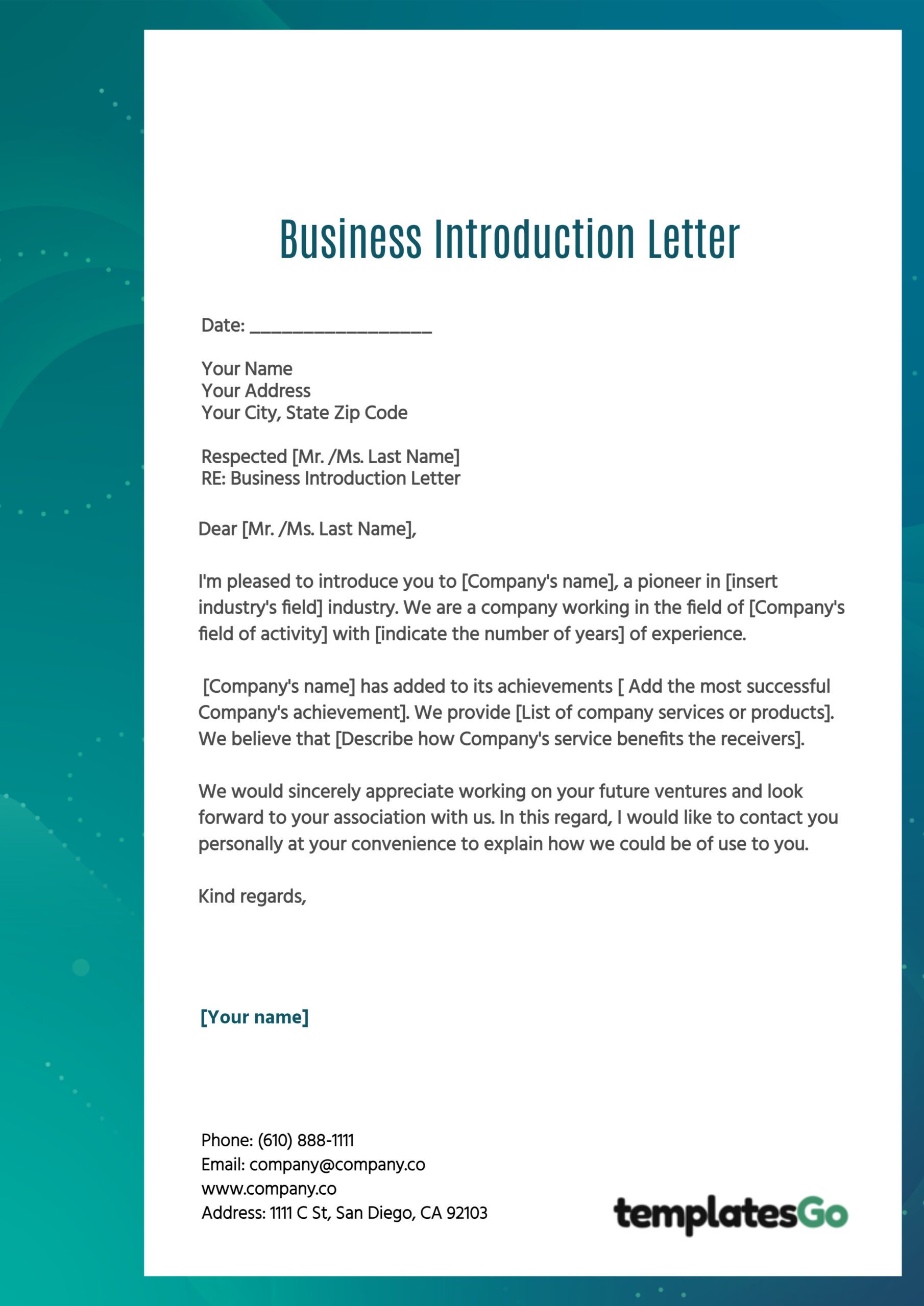 Letter Of Introduction- For Business With Free Samples