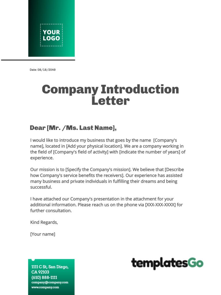 Customize your Company introduction letter with free template