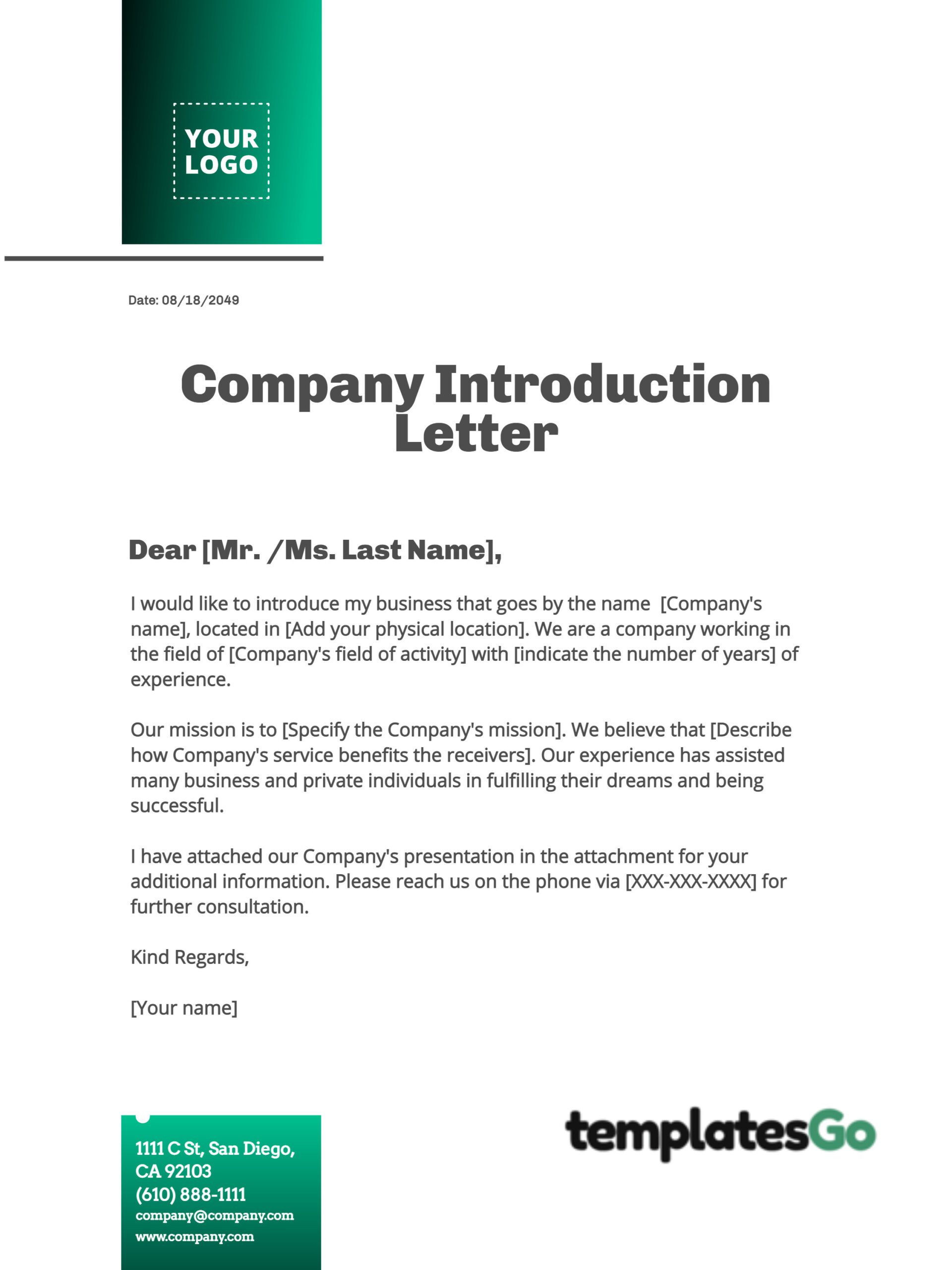 Letter Of Introduction- For Business With Free Samples