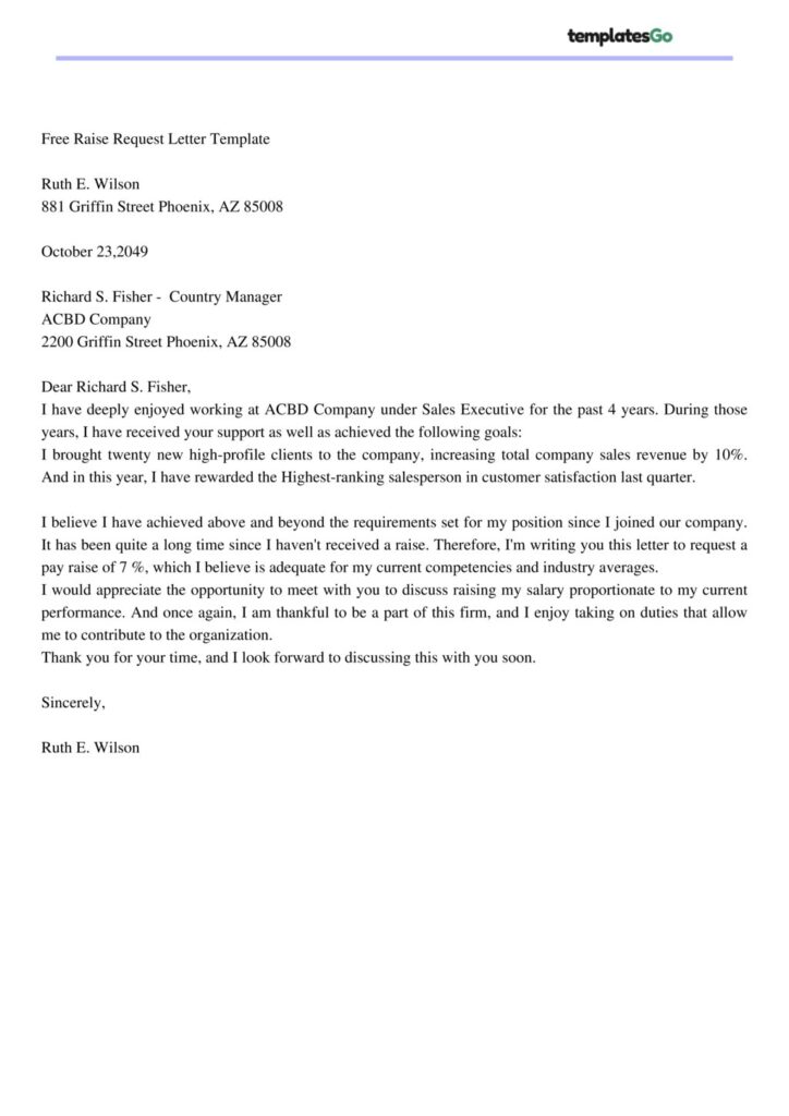 Free sample requesting a raise letter created by using template