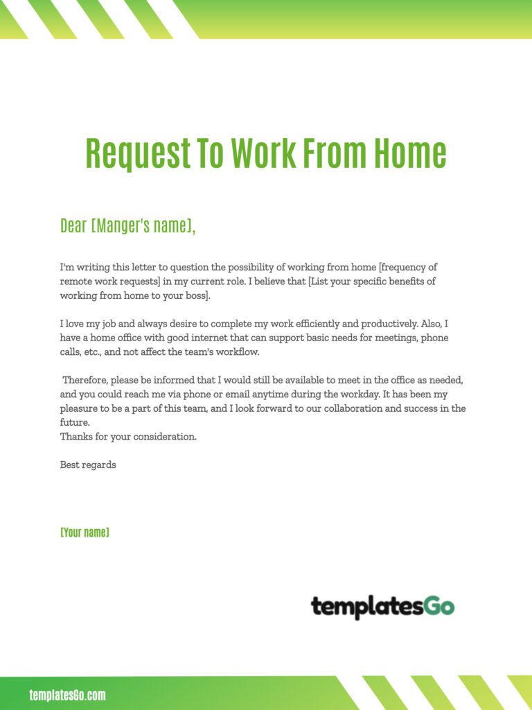 template request to not go to work in the office but home from employee- templatesGo