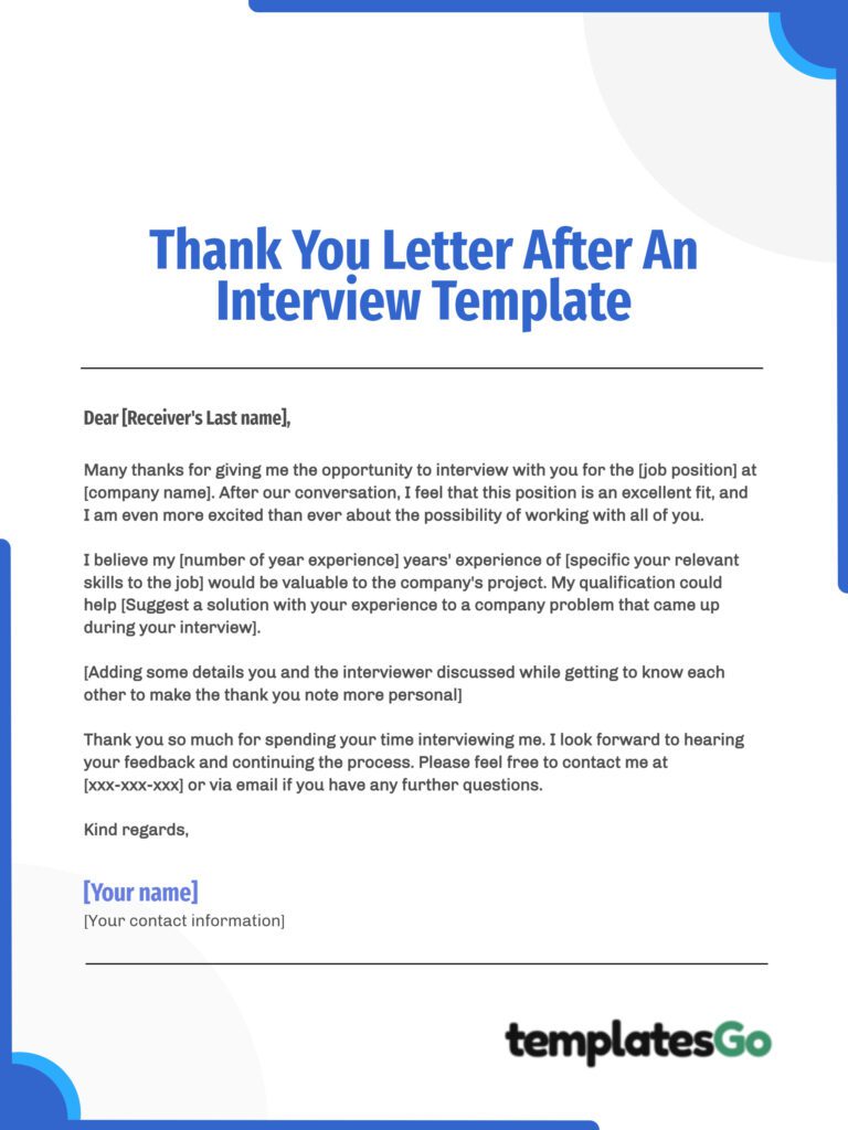 Thank You Letter After An Interview Template