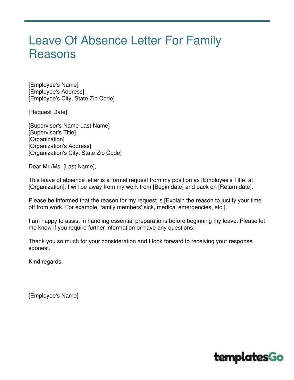 Leave Of Absence Letter Request With Template Examples 1008