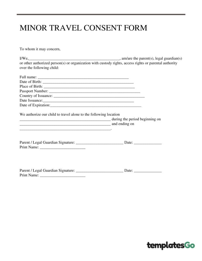 minor international travel consent form template