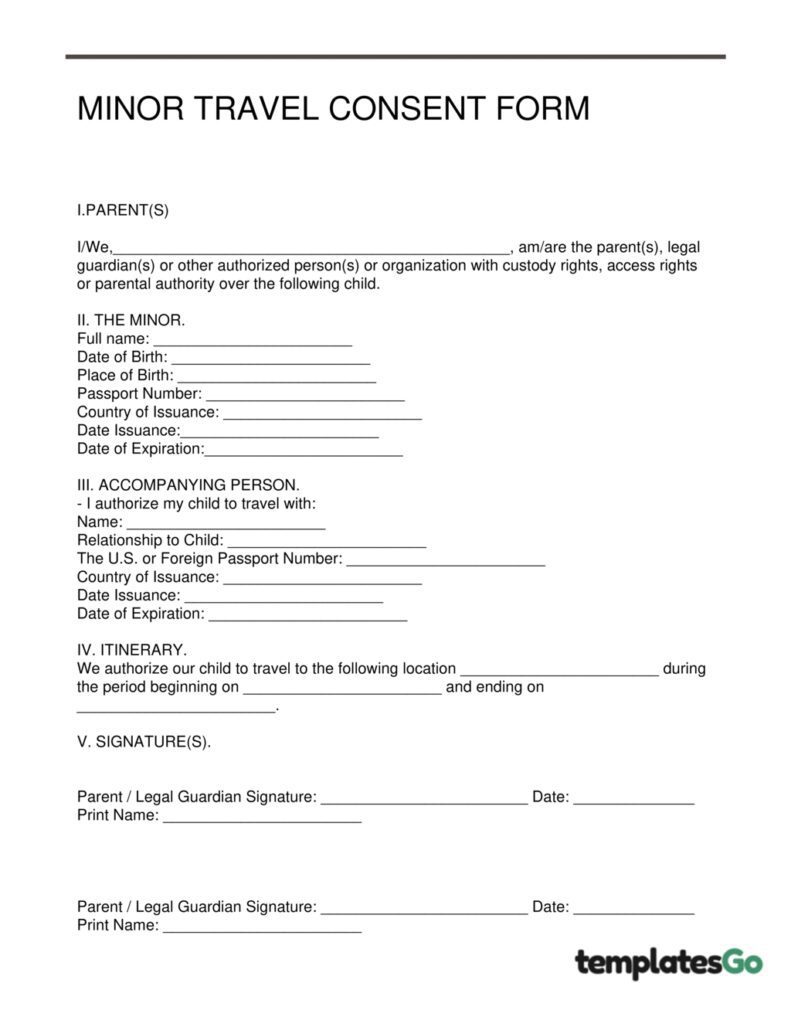 child travel consent form for traveling abroad with accompany