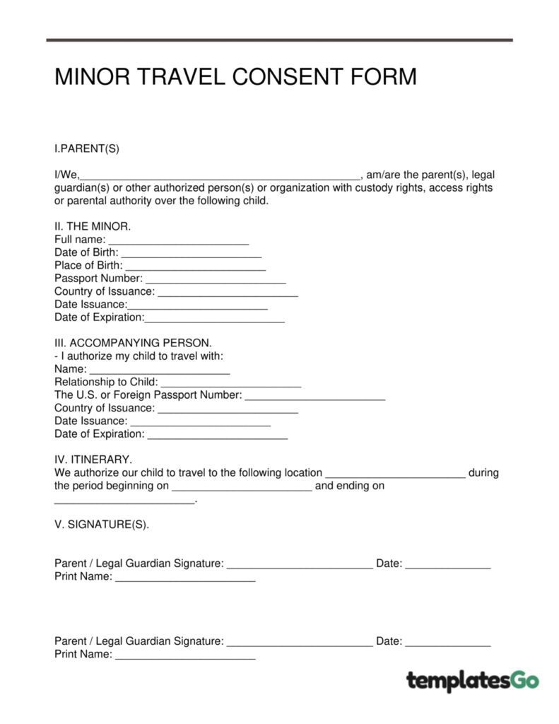 Minor Travel Consent Form W3 Editable Templates 0567