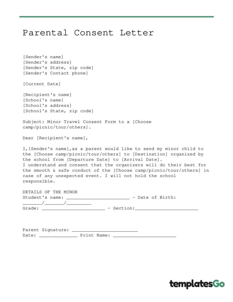 Minor Travel Consent Form W3 Editable Templates 4867