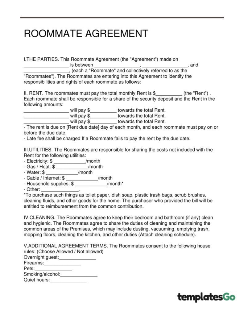 Simple roommate rental agreement