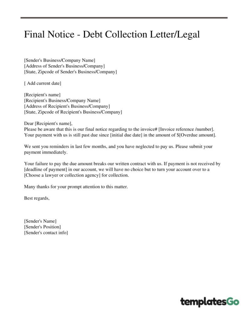 Final Notice - Collections/Legal Action