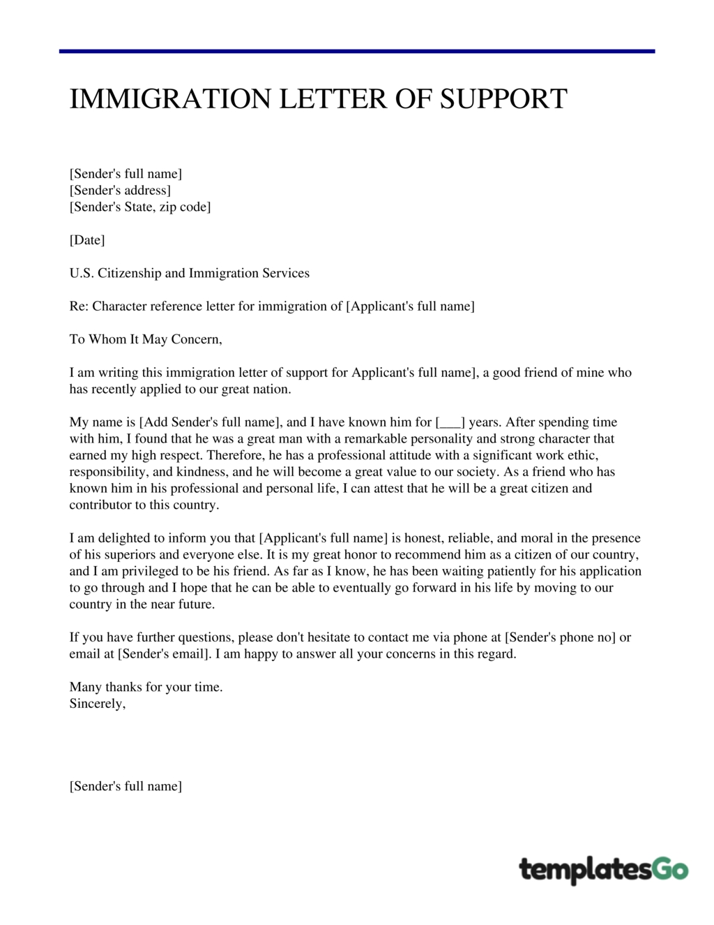 Immigration Letter Of Support 5 Templates To Edit Freely 3364