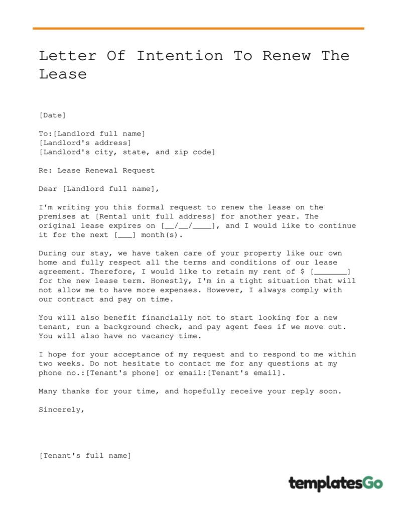 Lease renewal letter template from tenant to landlord 