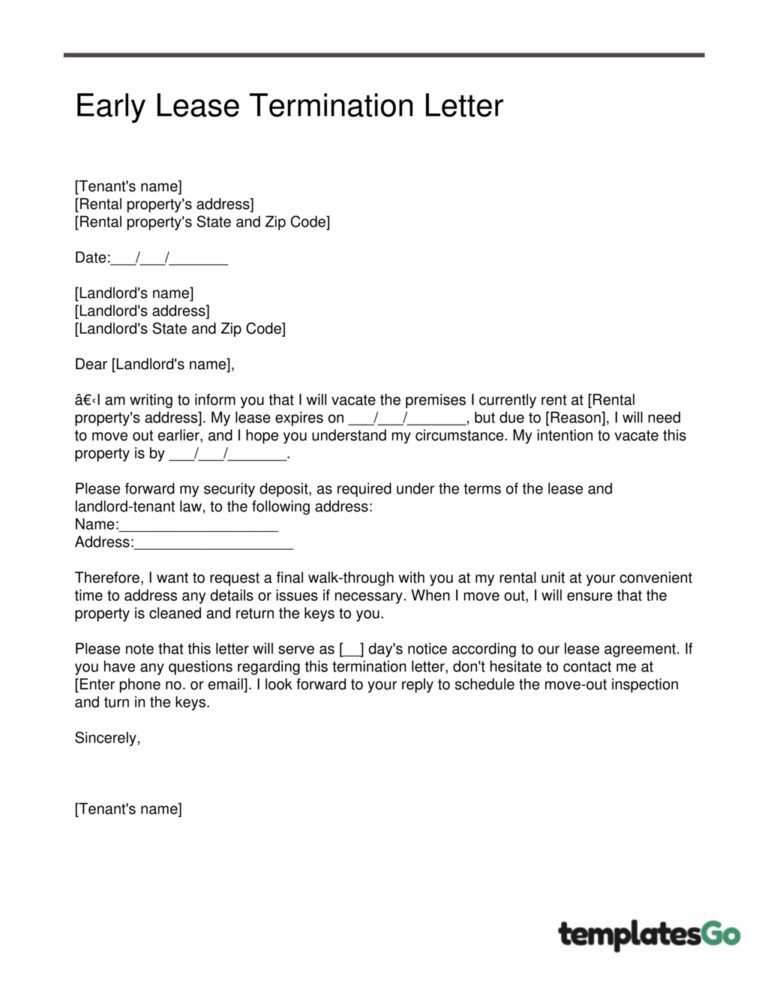 Early Termination Lease Letter-To Minimize Losses