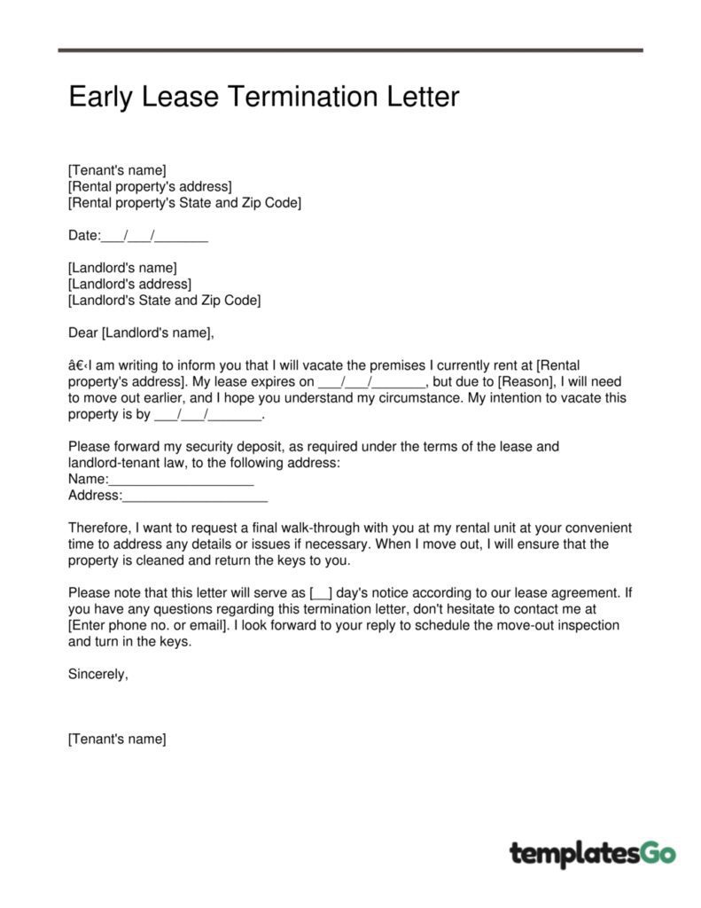 example of a Early Termination Lease Letter (sample)