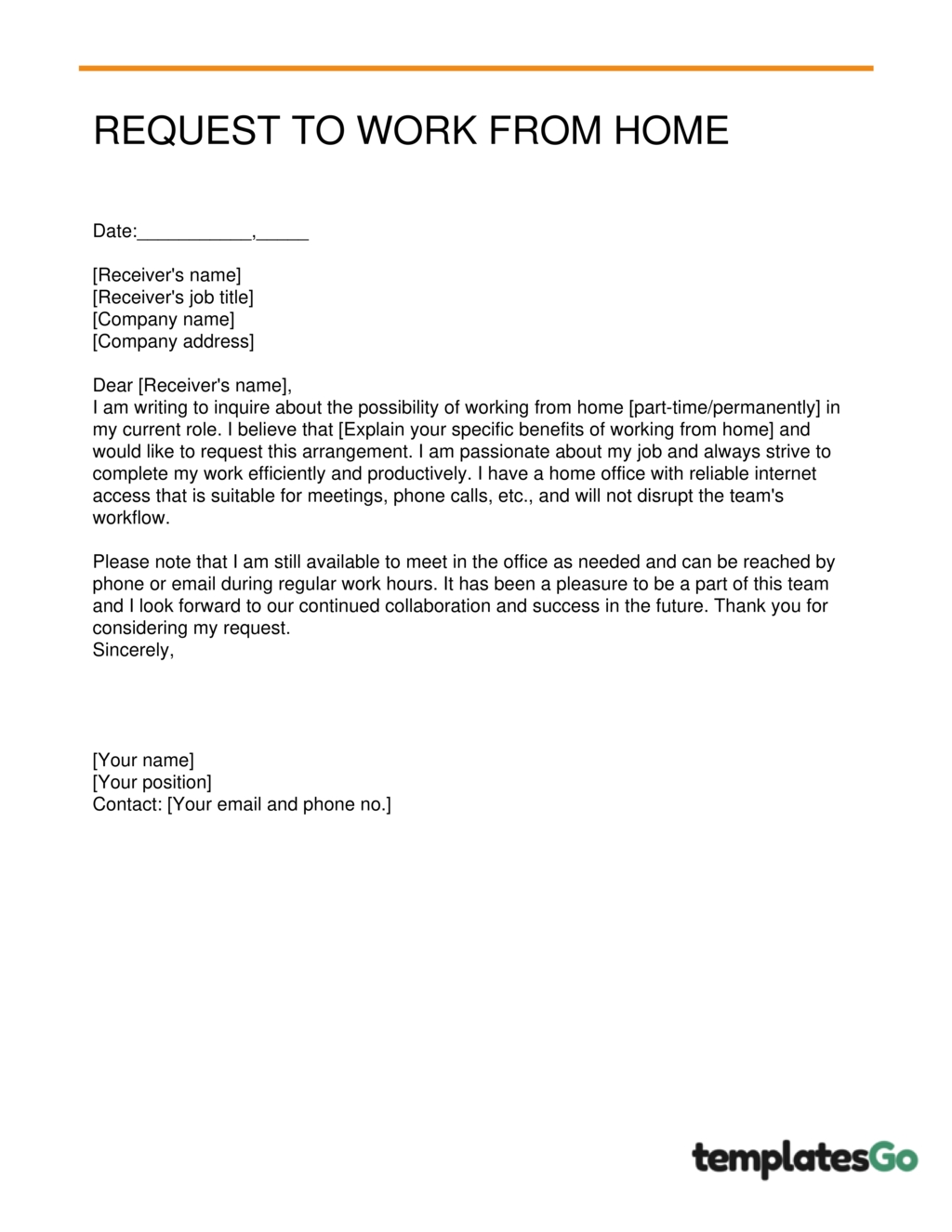 application letter to work from home