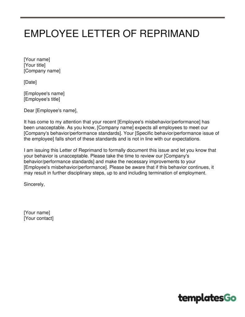 Personalize template to edit letter of reprimand
