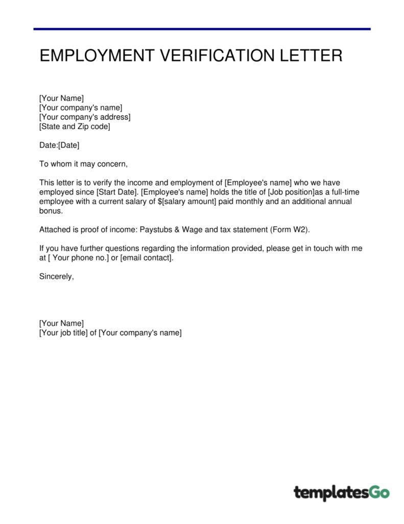 verification of employment letter editable template
