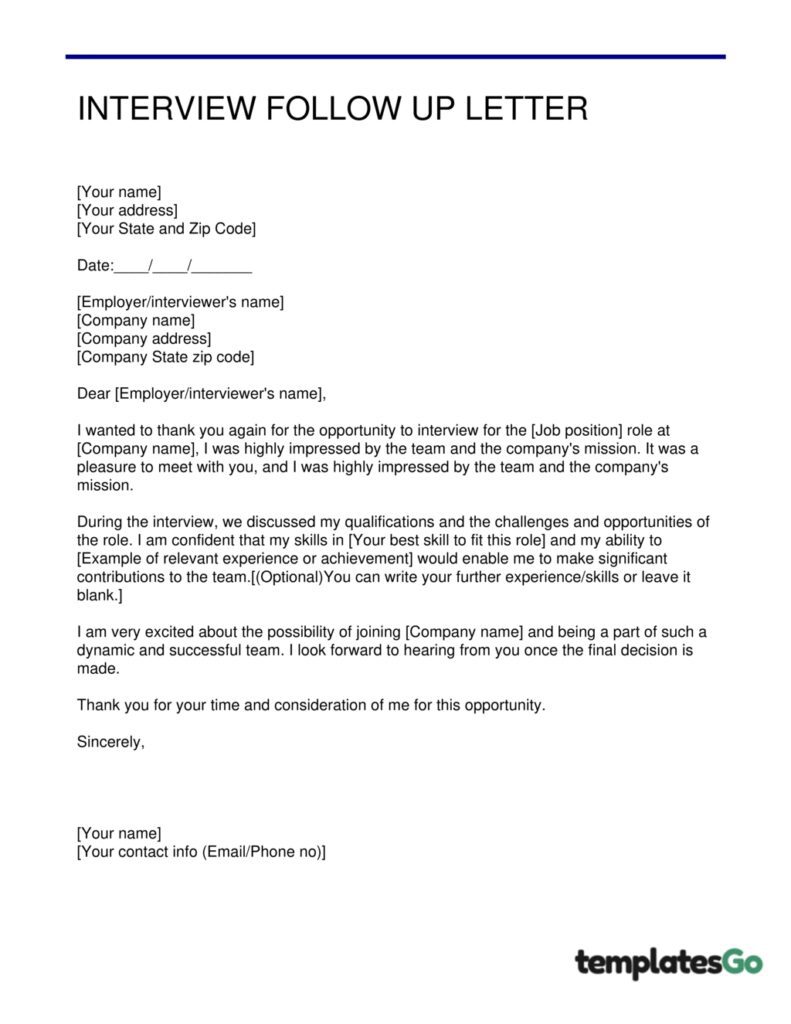 follow up interview letter from candidates editable template