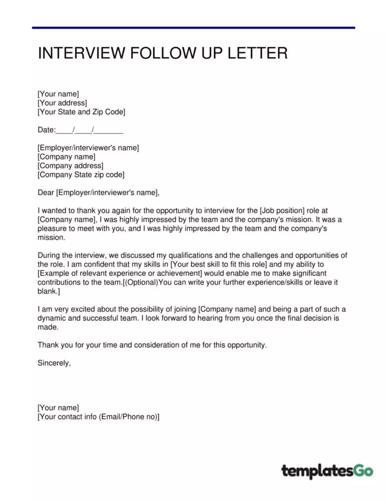 follow up interview letter from candidates editable template