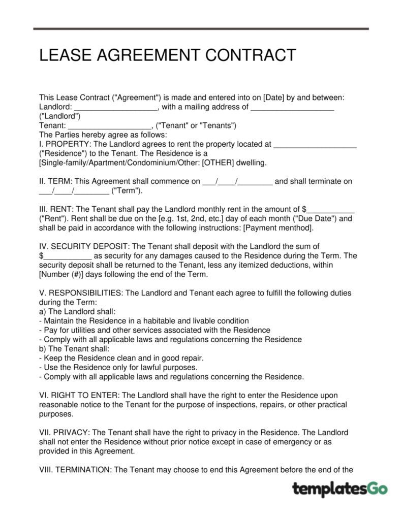 free Lease agreement template