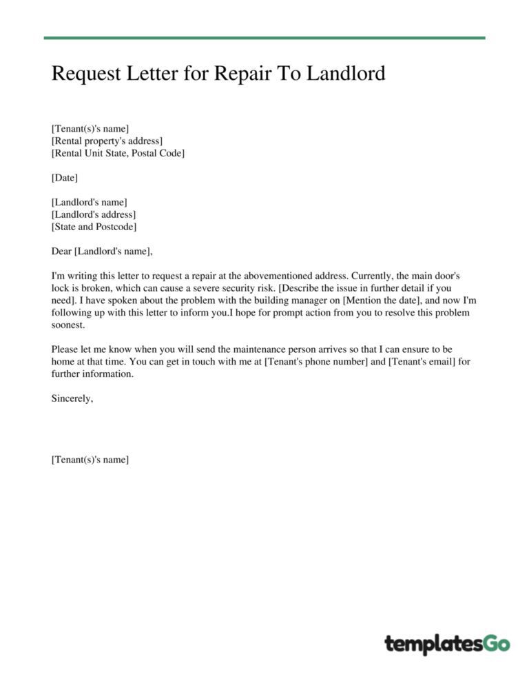 Free Letter To Landlord For Repairs Samples & Templates