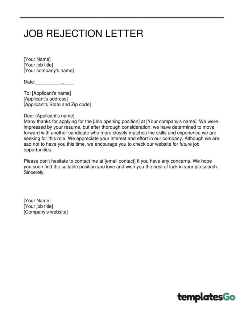 rejection letter after the interview professional template from templatesgo.com