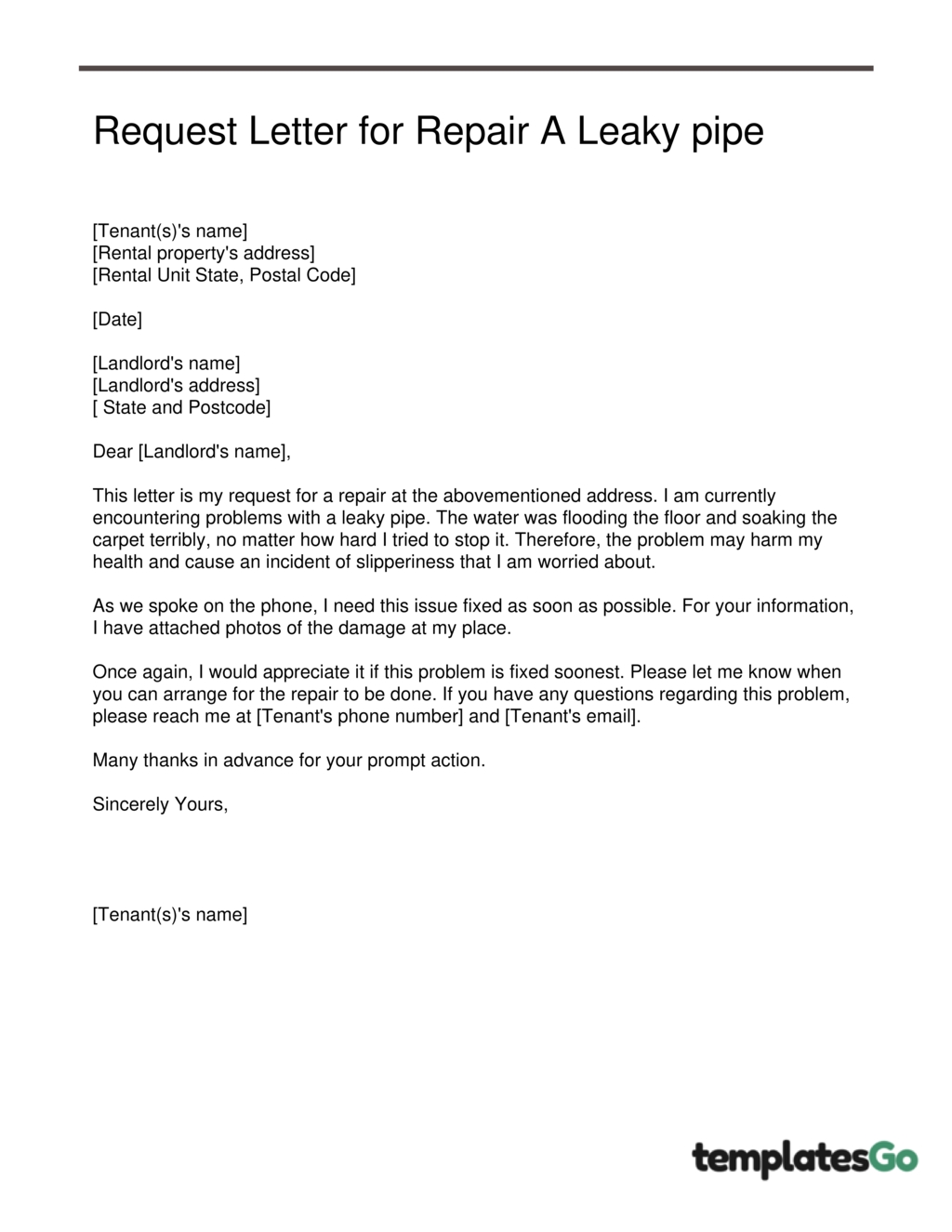 Free Letter To Landlord For Repairs Samples & Templates